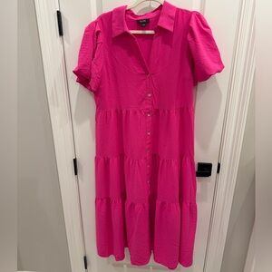 MSK Fuchsia Button-Down Midi Dress